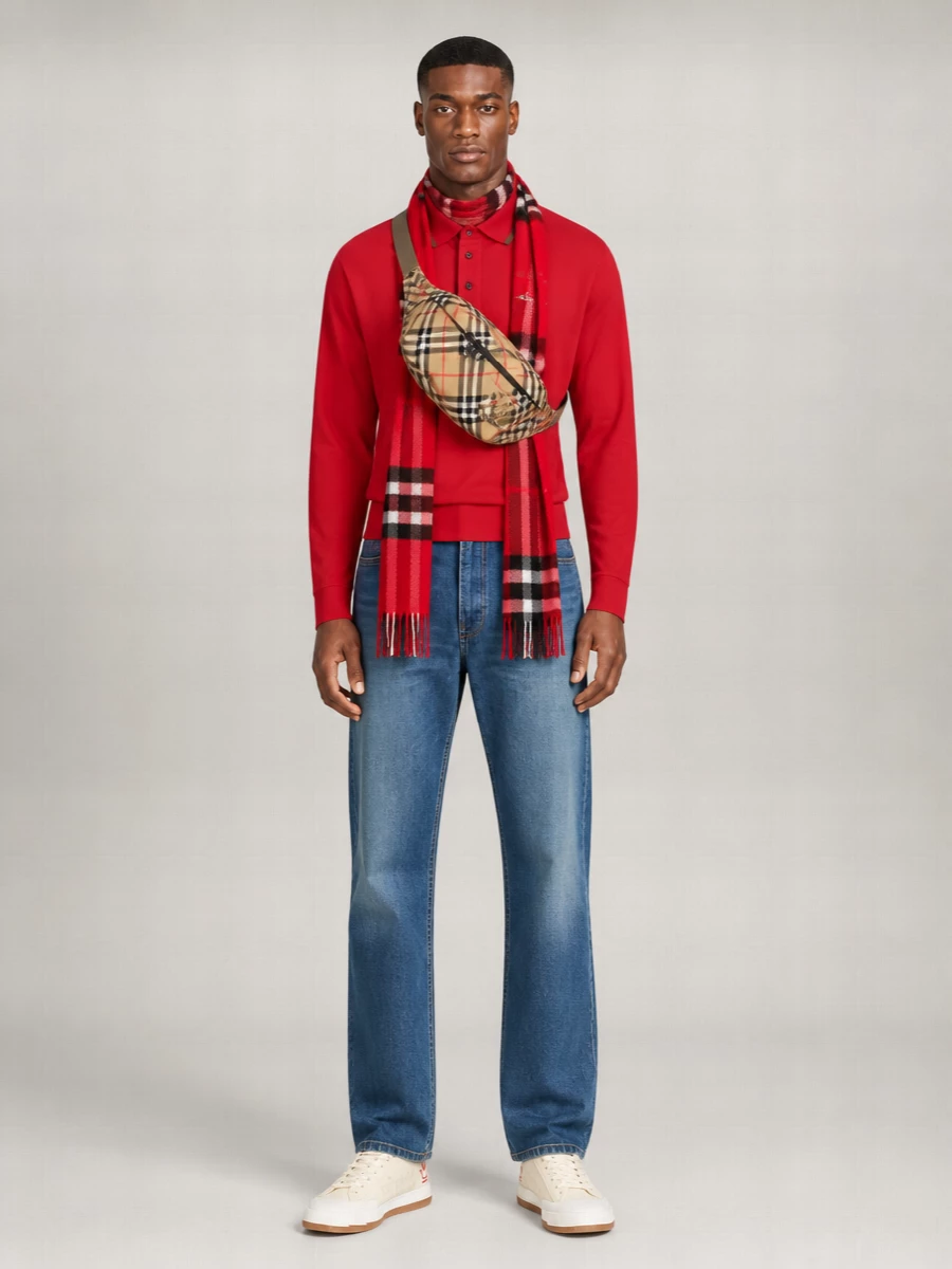 Burberry Check Fringed Cashmere Scarf