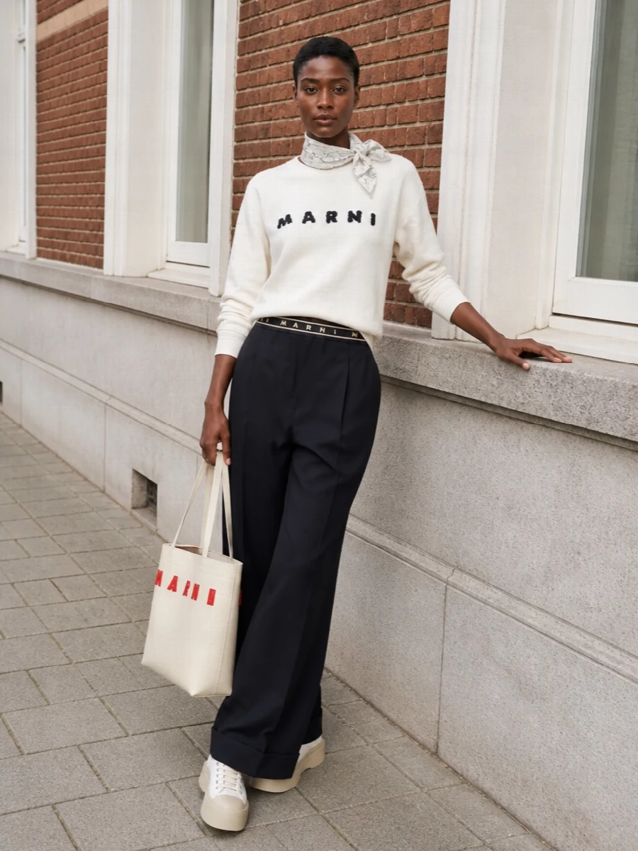 Marni logo sweatshirt wide leg trousers outfit