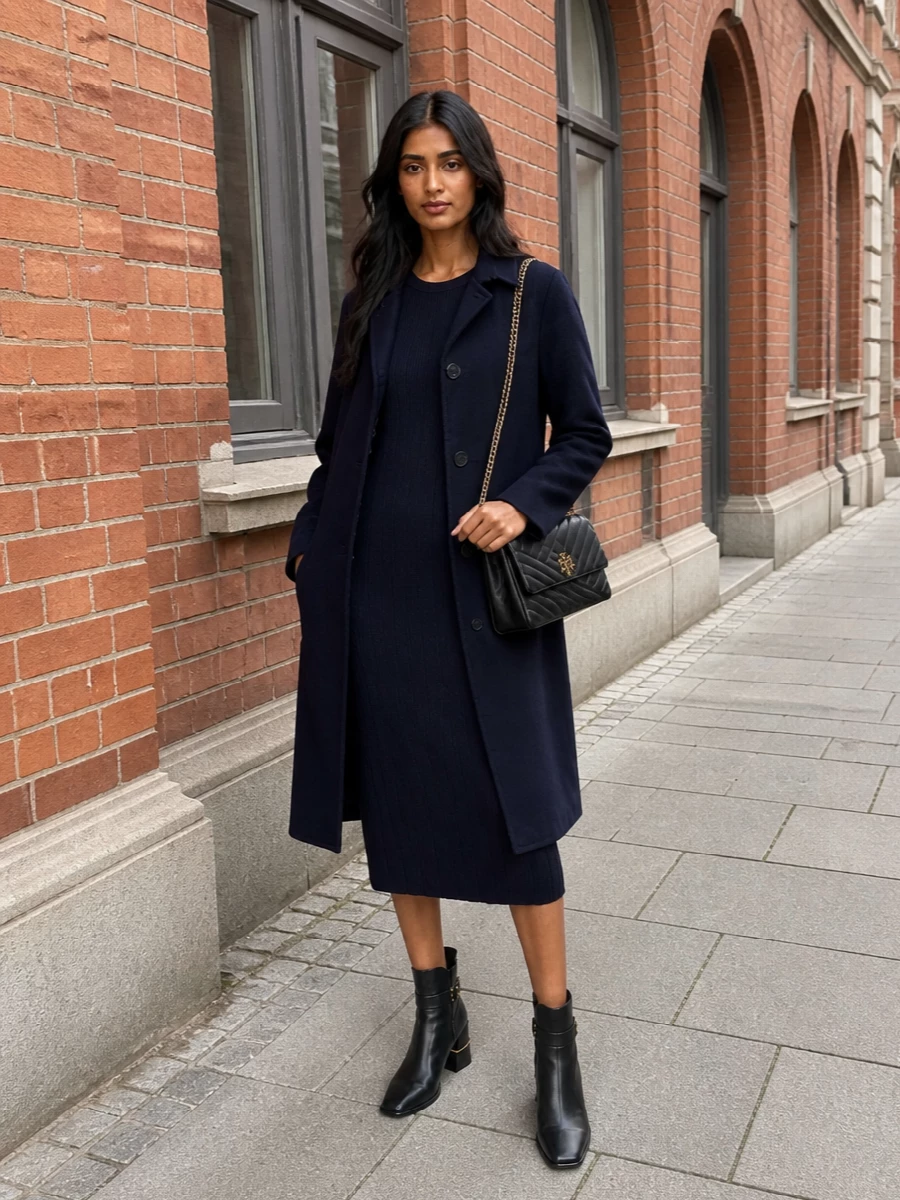 Tory burch navy coat s max mara knit dress