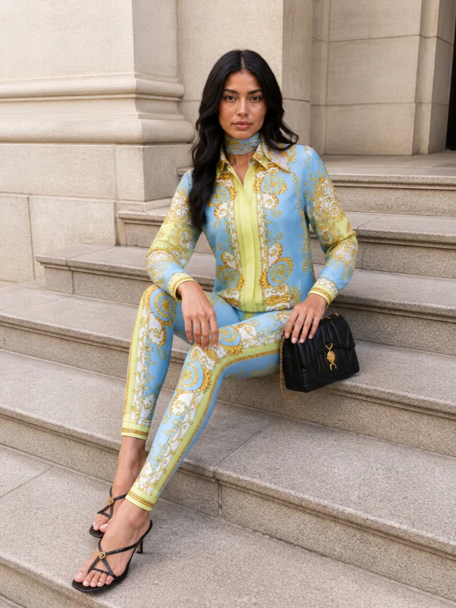 Versace baroque shirt leggings black sandals