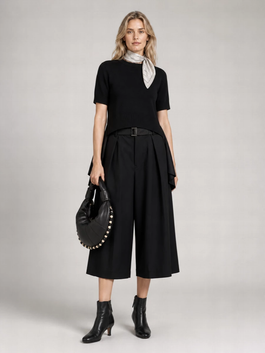 Sacai Asymmetric Short-Sleeve Patchwork Sweater