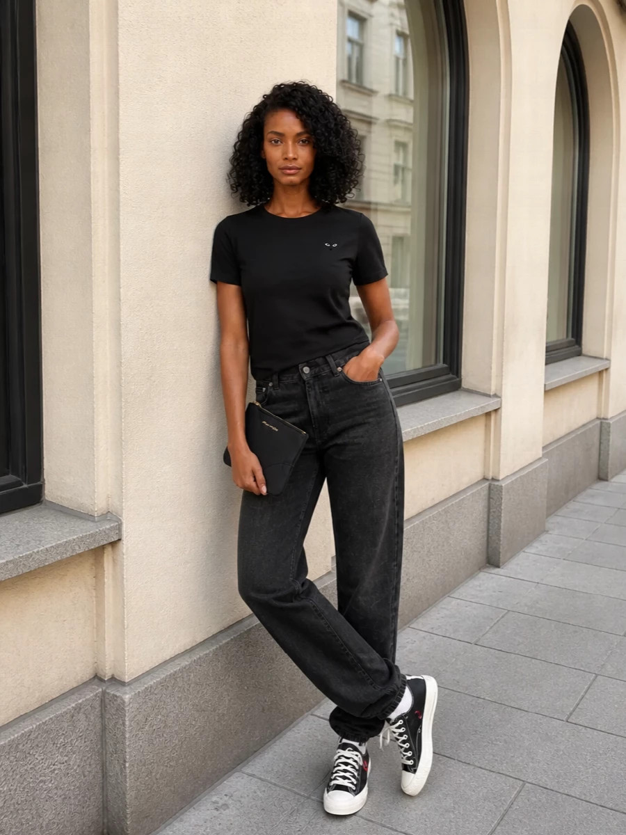 Comme des garcons play black tee washed black jeans
