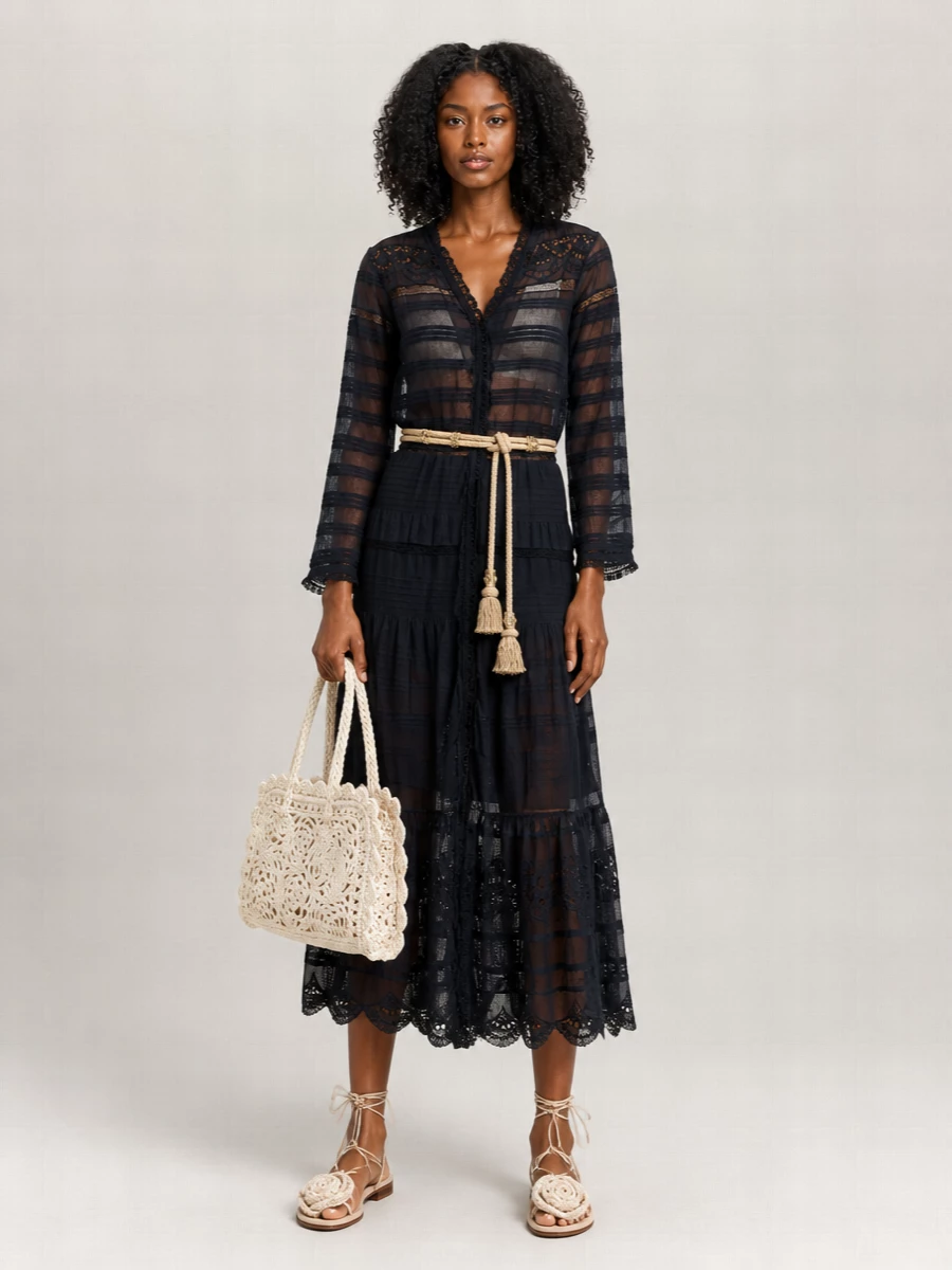 Isabel Marant Etoile Cotton V-Neck Long-Sleeve Midi Shirt Dress
