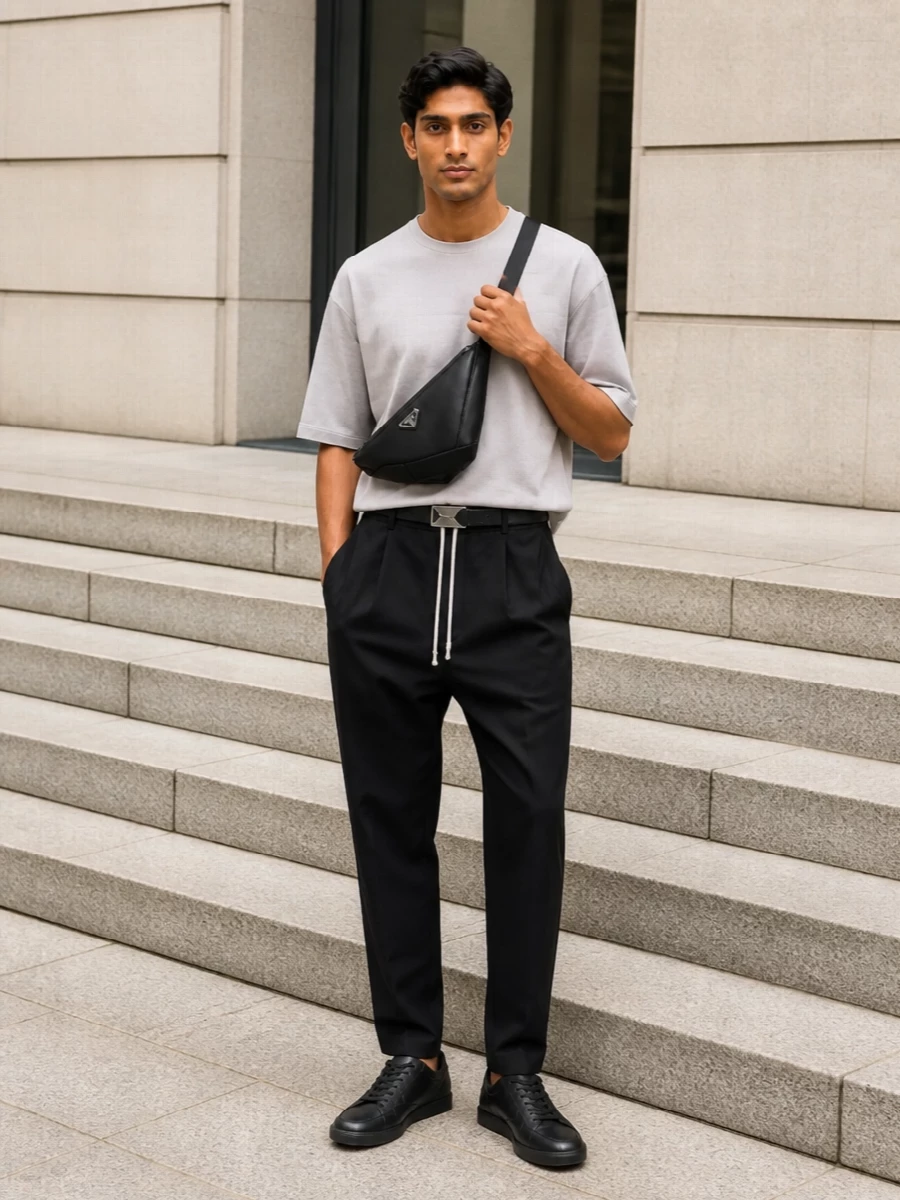 Rick owens stone tee black drop crotch outfit