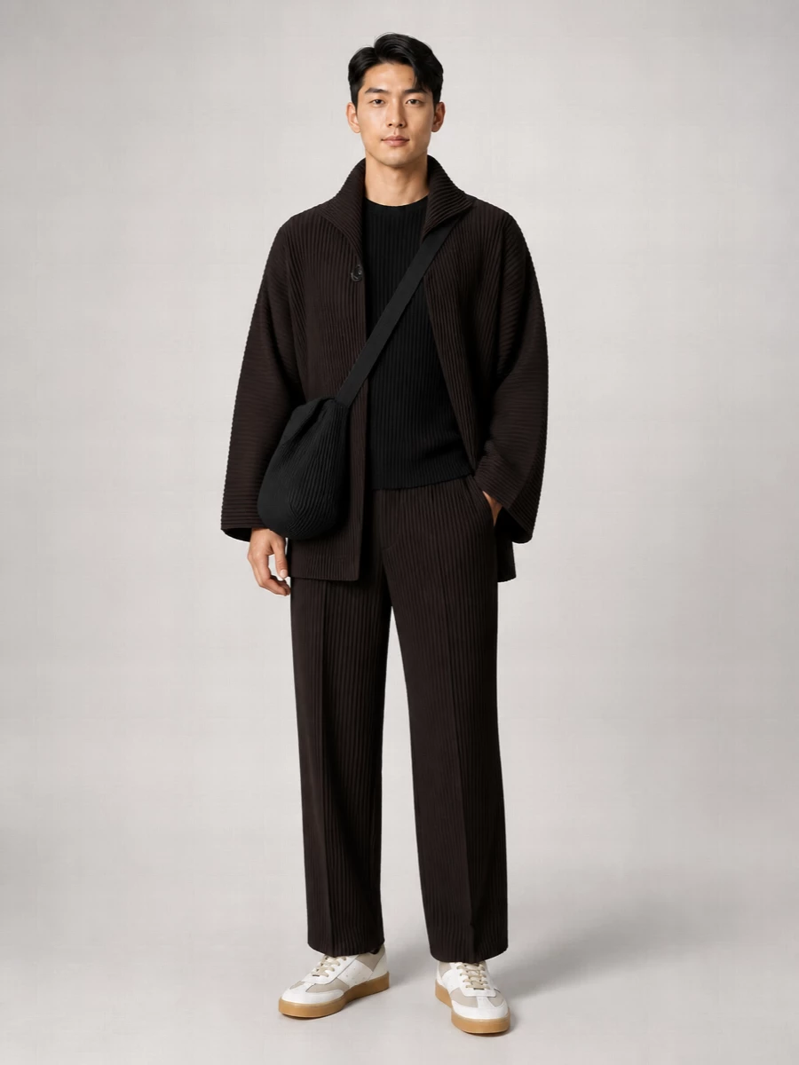 Homme Plisse Issey Miyake Pleated Single-Breasted Coat