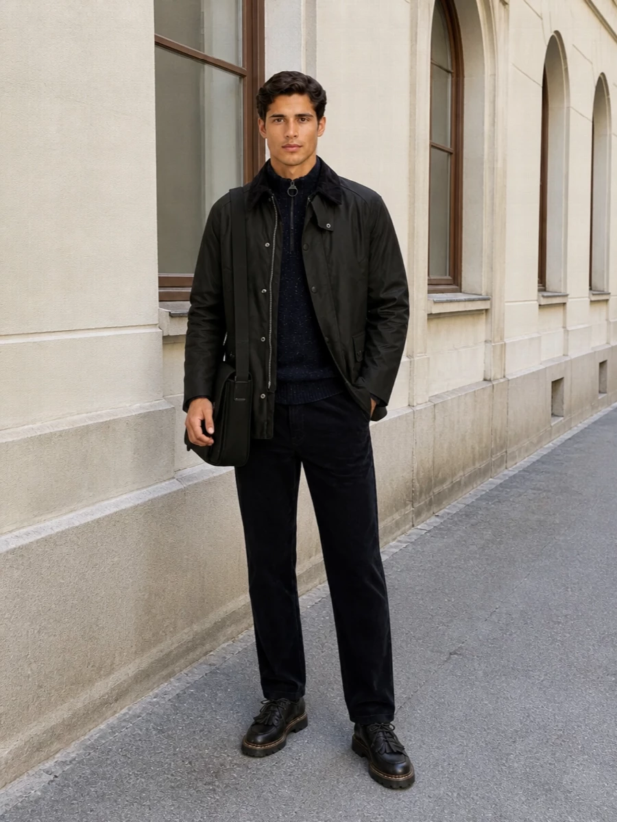 Barbour field jacket apc cords paraboot boots