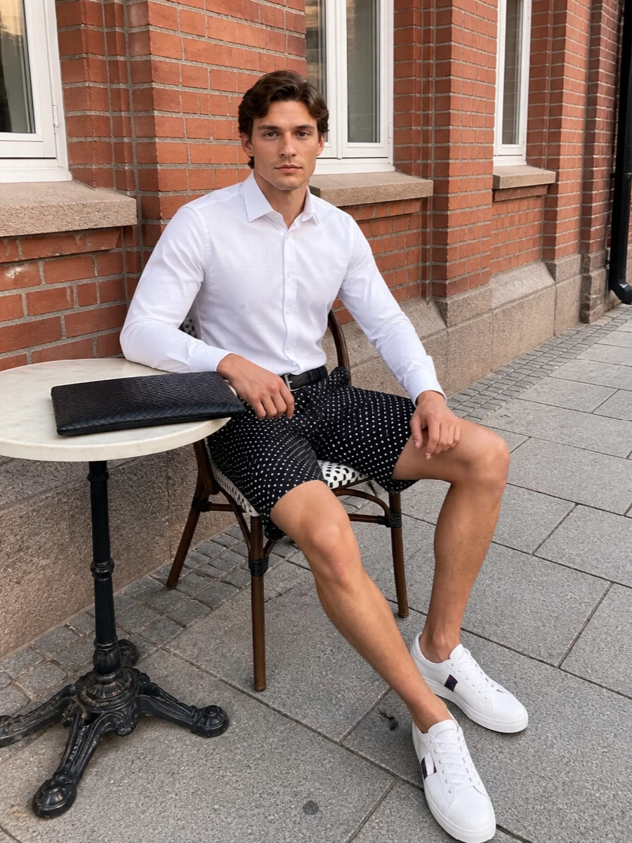 Dolce gabbana white shirt polka dot tailored shorts