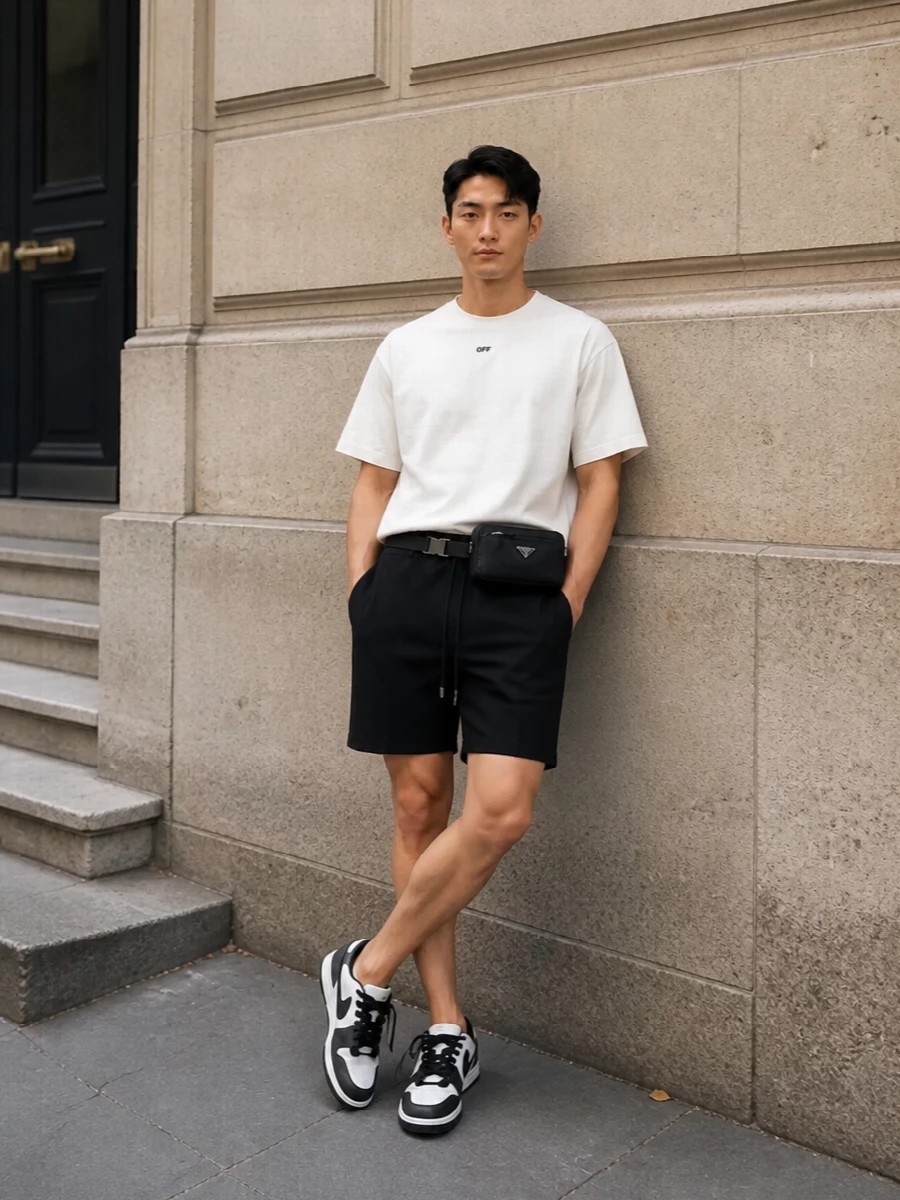 Off white monochrome streetwear outfit prada bag