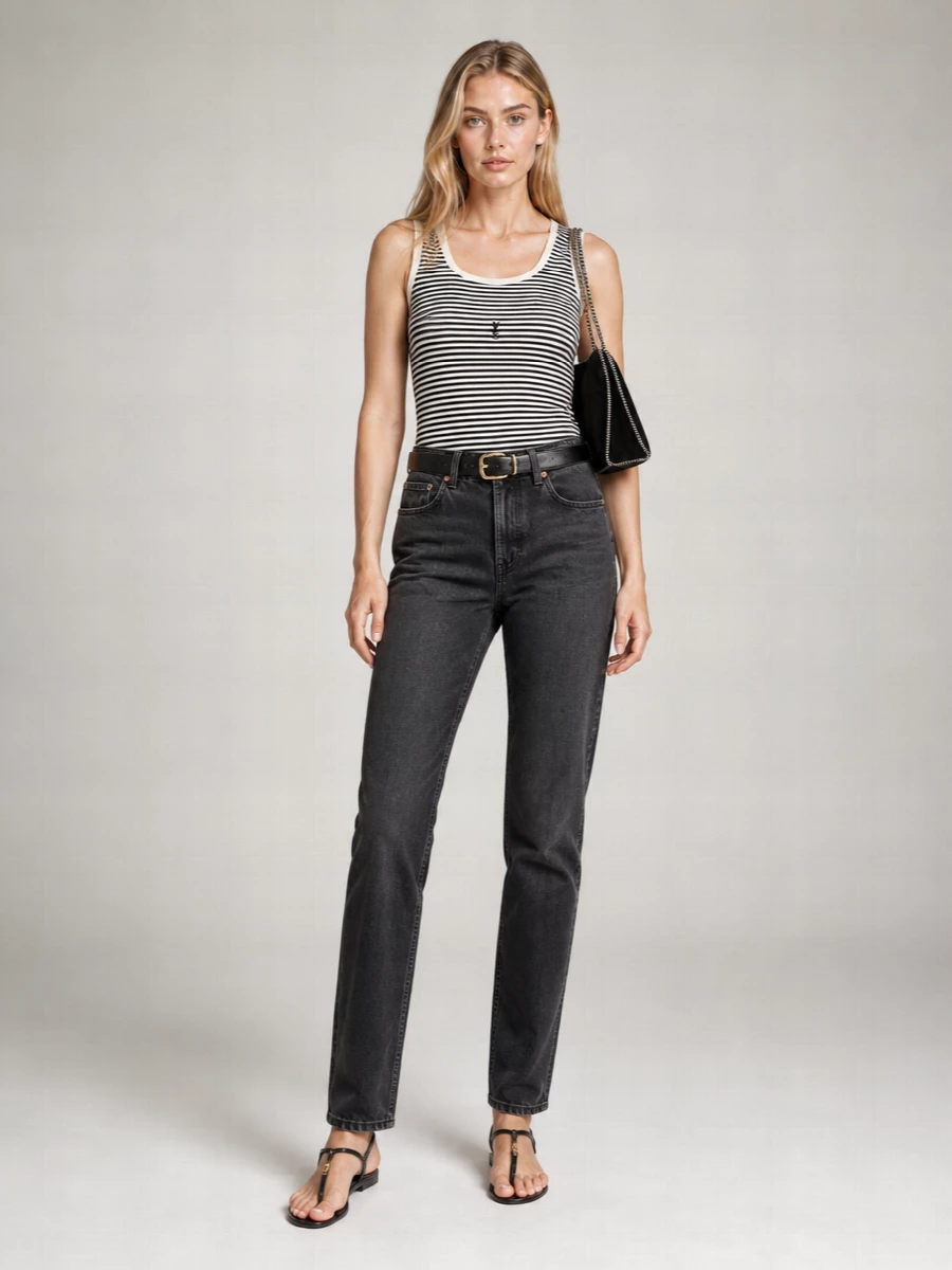 Saint Laurent Tank Top In Cotton With Striped Pattern