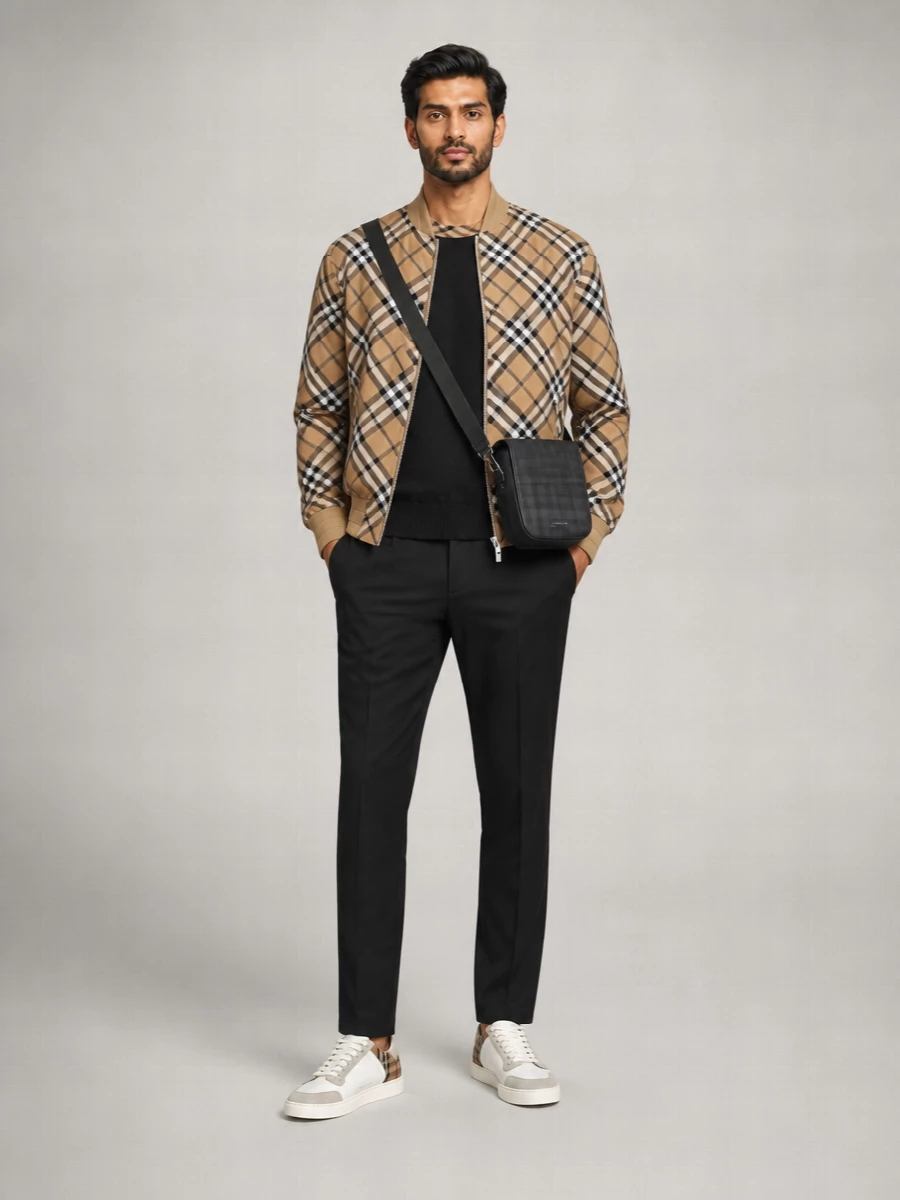 Burberry Check Wool Blend Bomber Jacket
