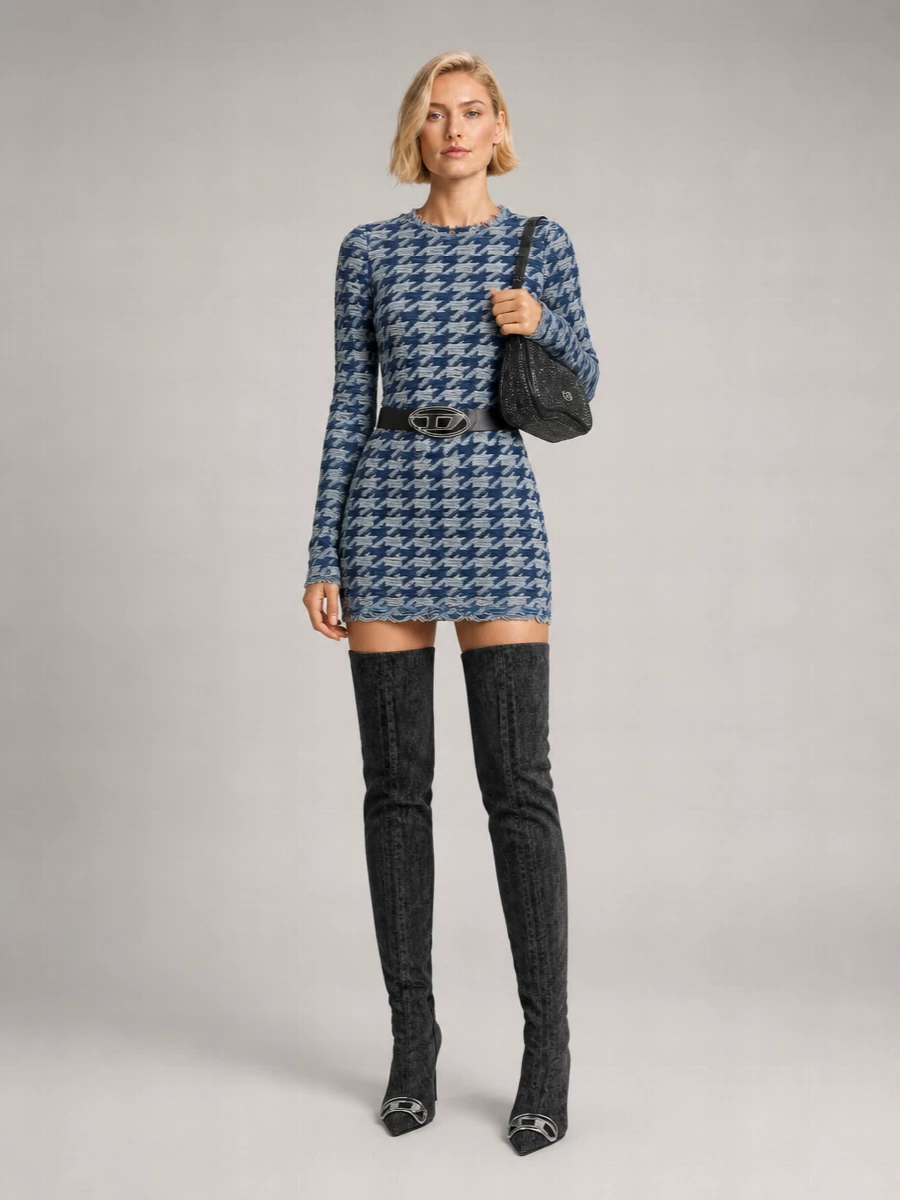 Diesel Textured Slim-Fit Long-Sleeve Mini Dress