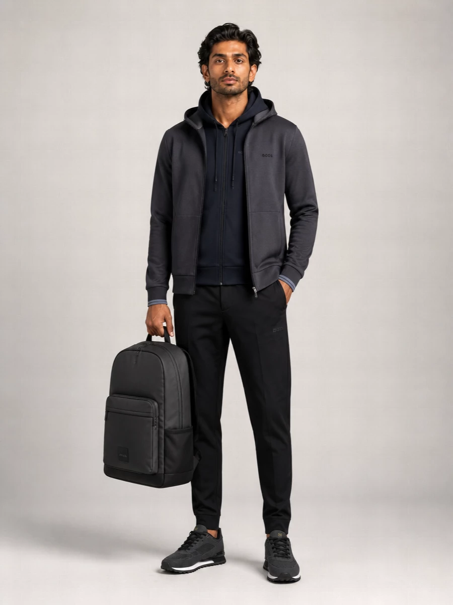Boss Cotton Hooded Zip Sweatshirt