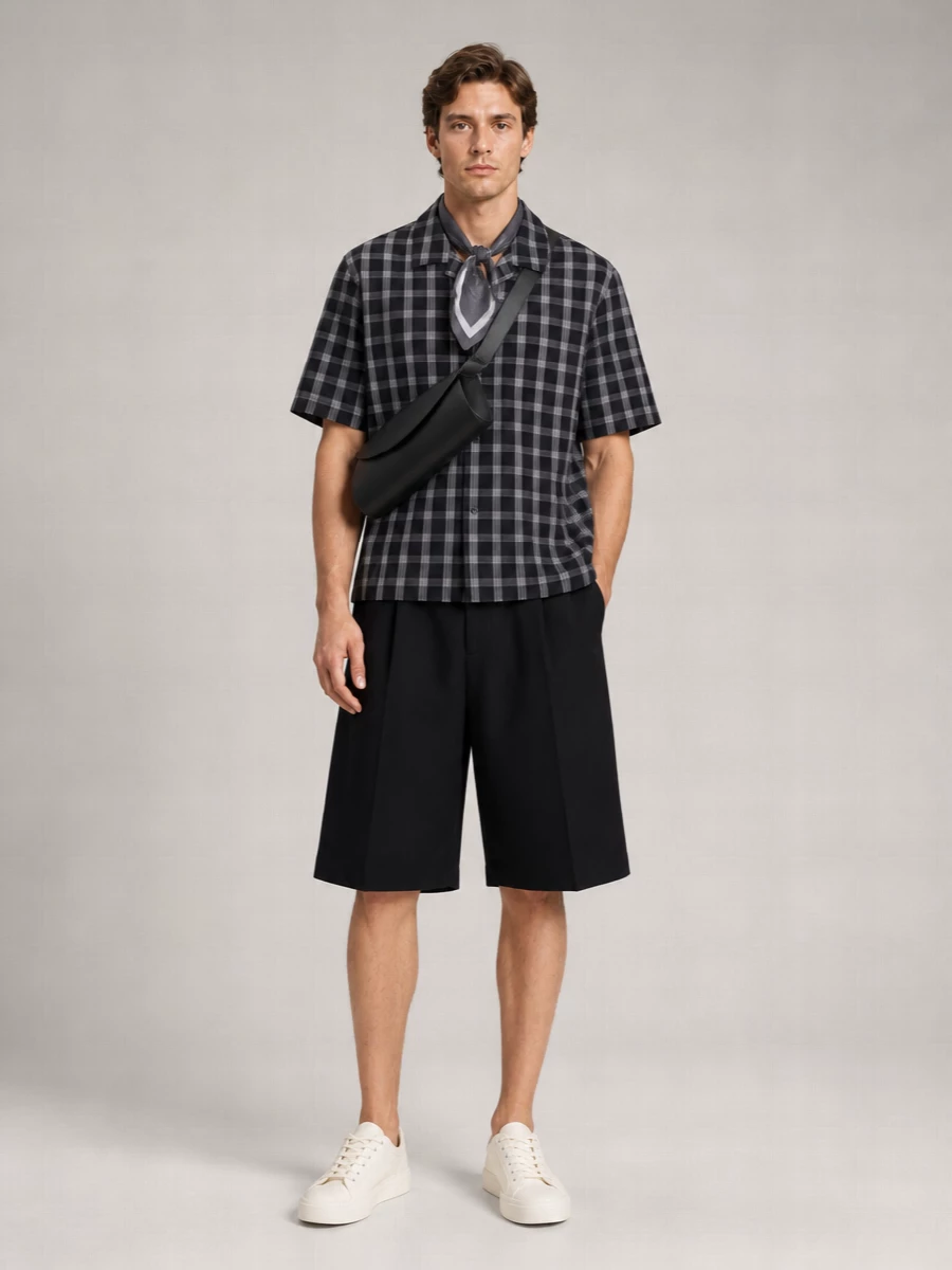 Studio Nicholson Checked Cuban-Collar Short-Sleeve Shirt