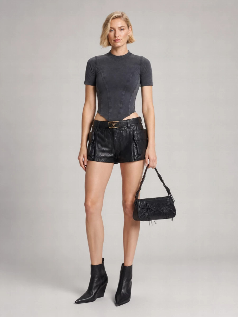 R13 Leather High-Rise Cargo Shorts