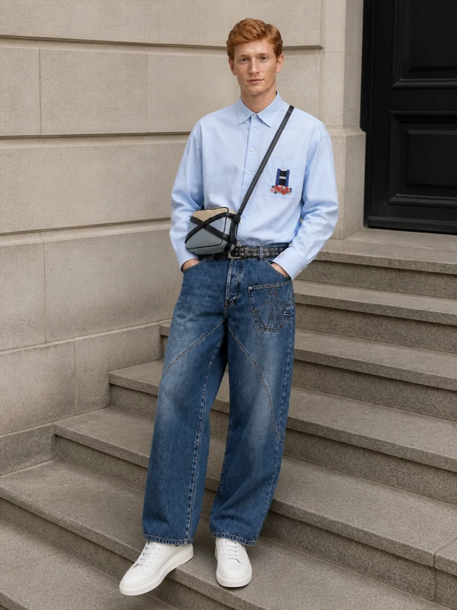 Jw anderson jeans pale blue shirt mcqueen sneakers