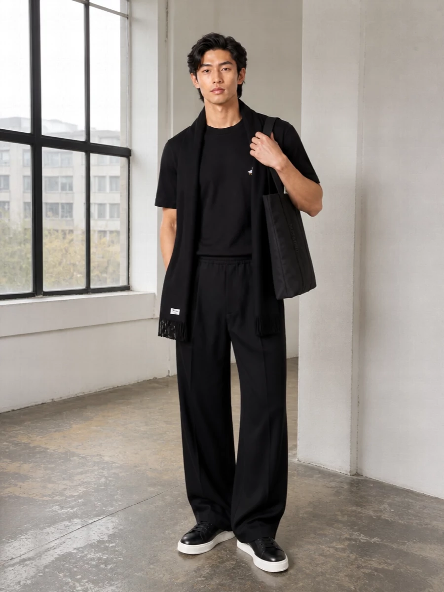 Moschino wide leg pants black sneakers outfit