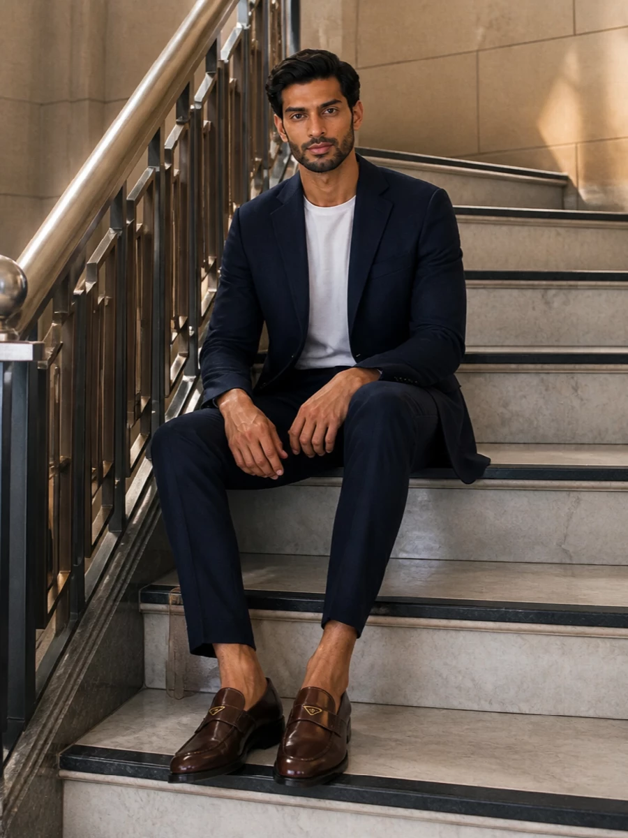 Brioni navy blazer trousers prada loafers