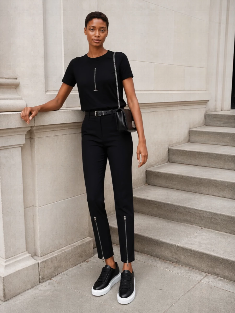 Alexander mcqueen black chain tee tailored trousers