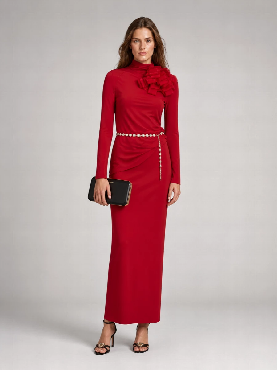 Magda Butrym Silk-Blend Draped Open-Back High-Neck Maxi Dress