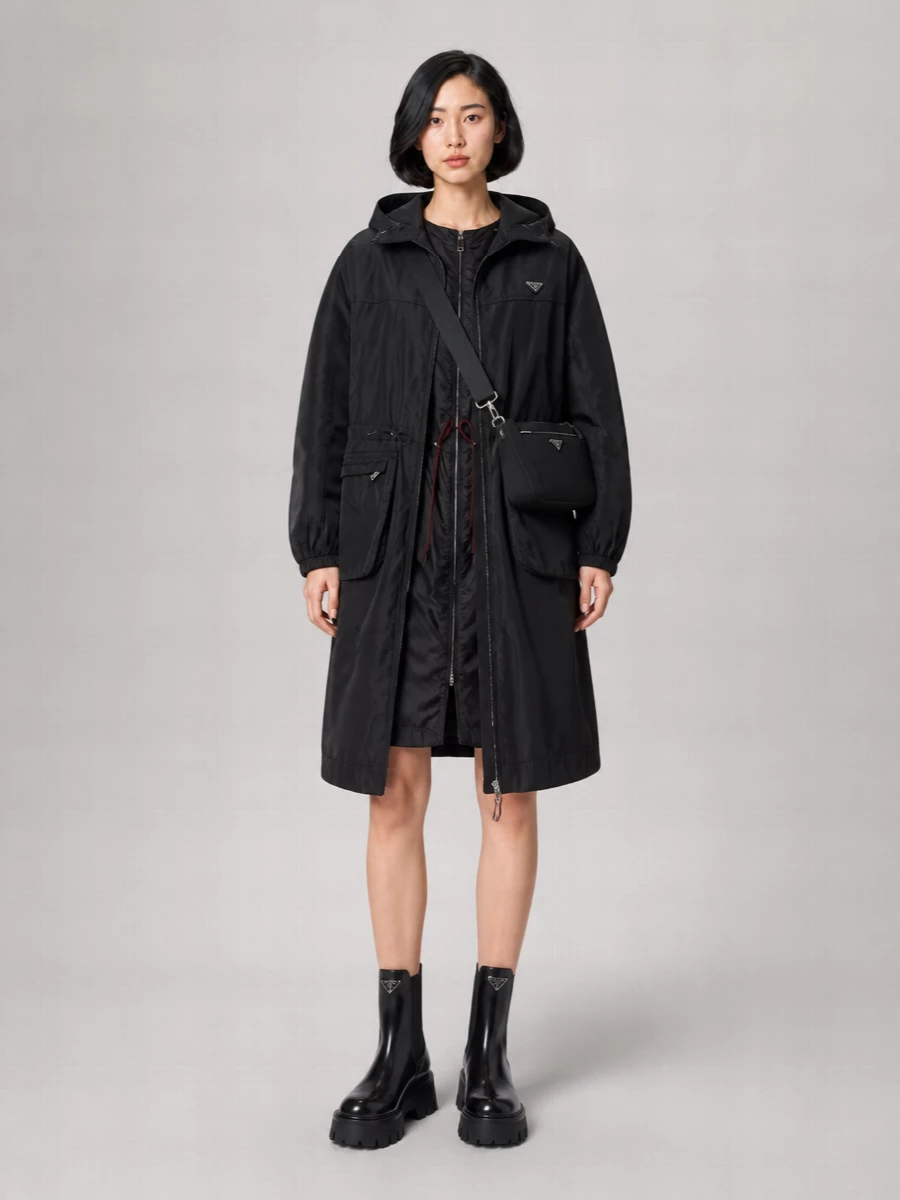 Prada Hooded Oversized Technical Raincoat