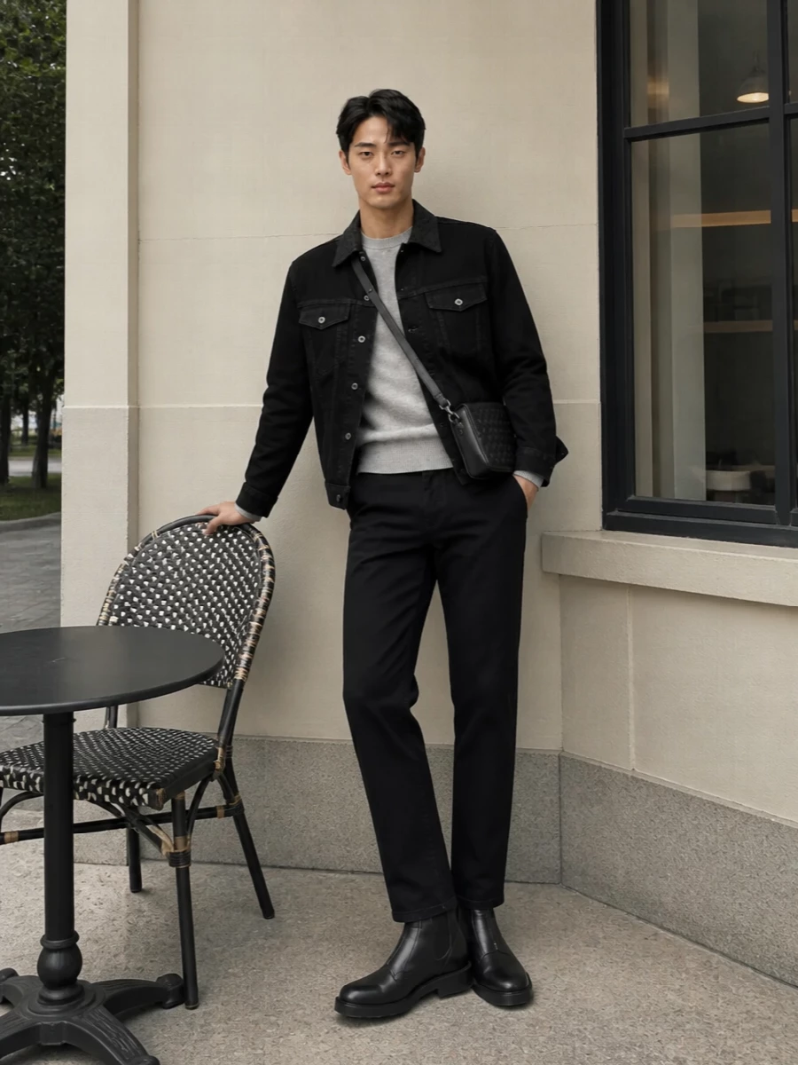 Bottega veneta black denim jacket outfit men
