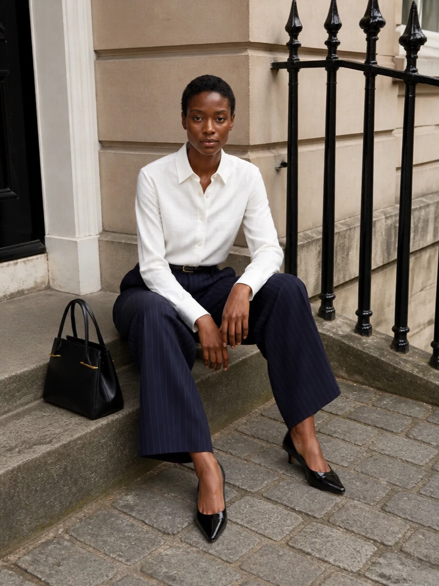 Givenchy pinstripe wide leg trousers white shirt