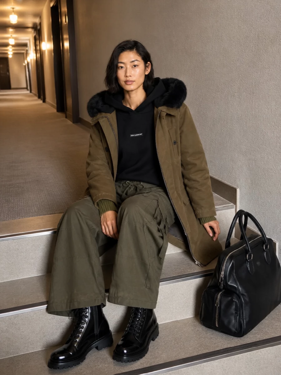 Dolce gabbana parka cargo pants combat boots