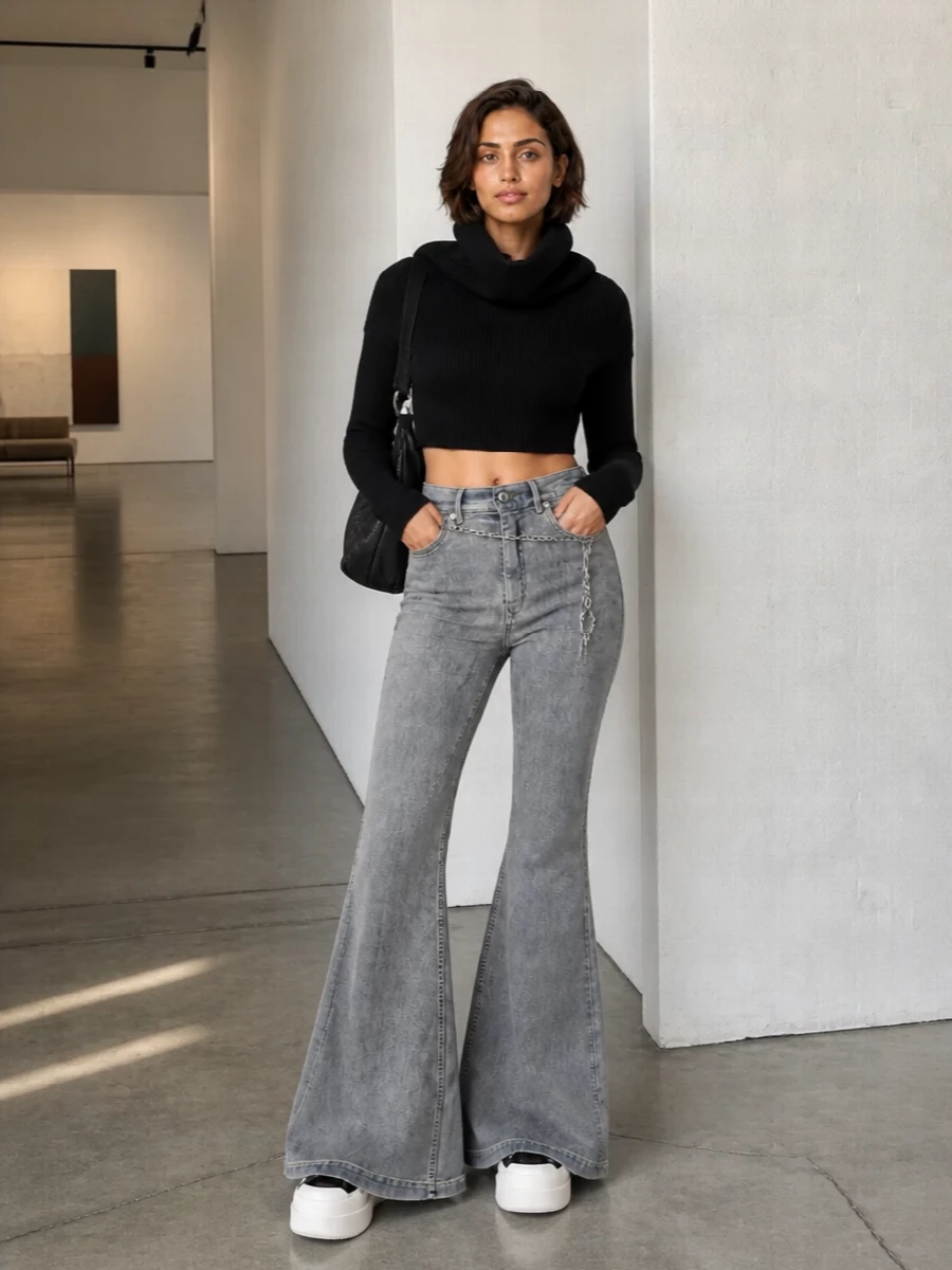 Rick owens flared jeans black knit sneakers