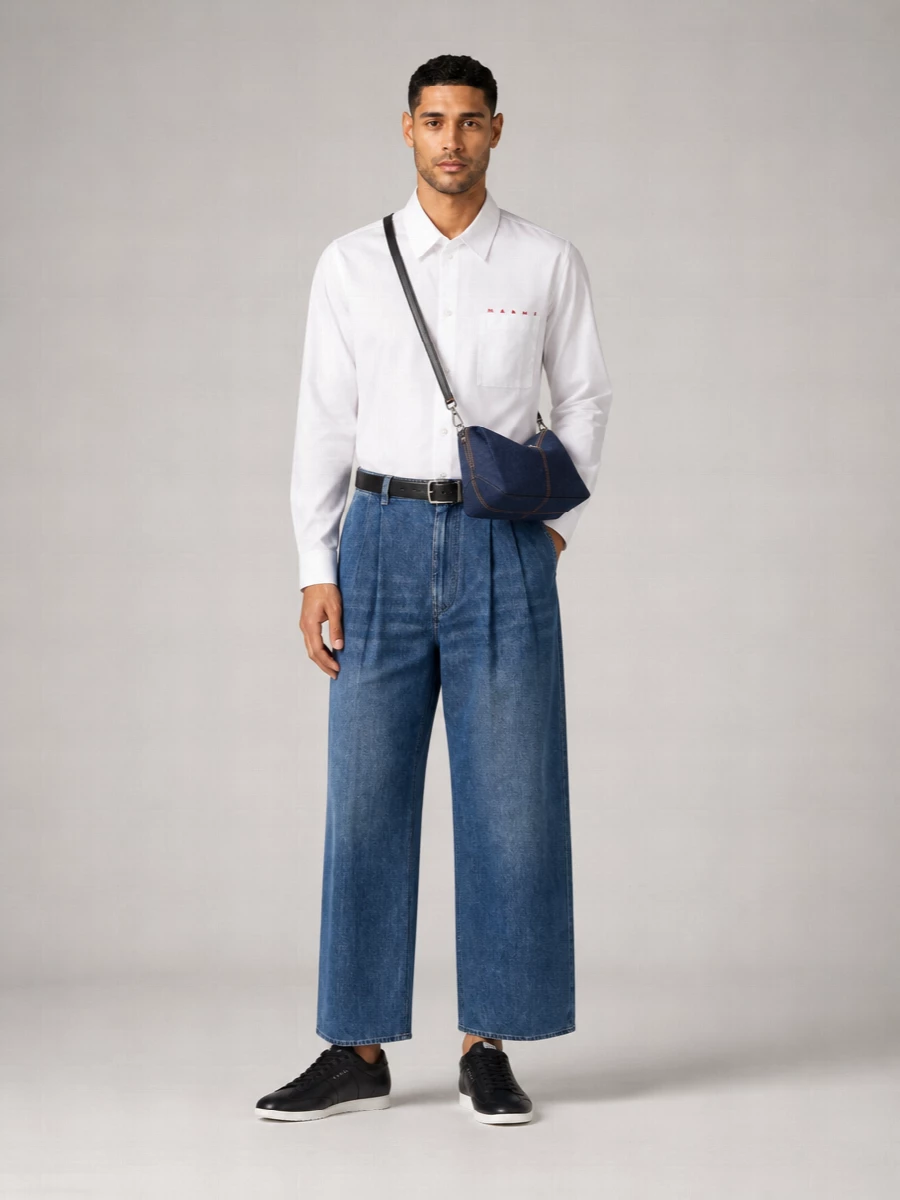 Marni Denim High-Rise Double-Pleated Wide-Leg Jeans