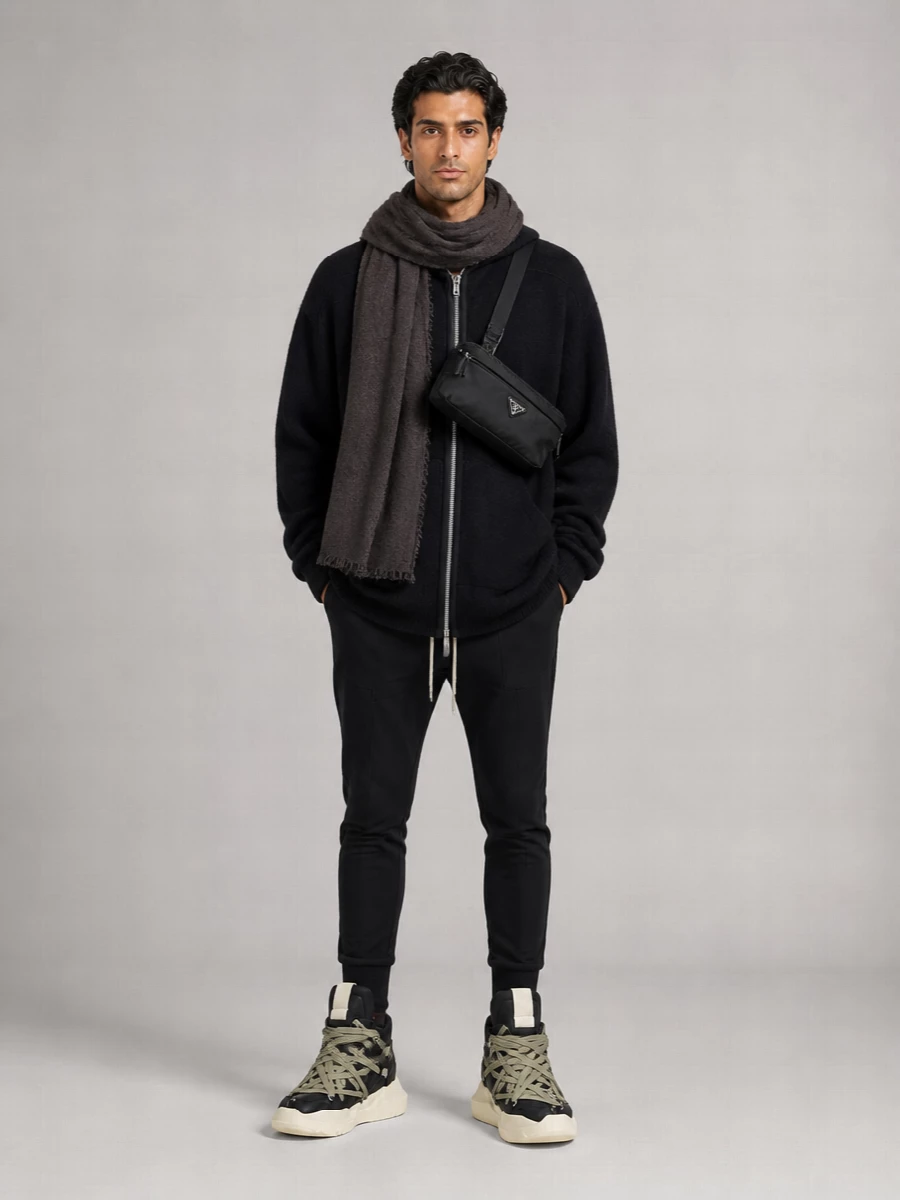 Rick Owens Thermal Knit Trousers Elastic Waist Rib Cuffs