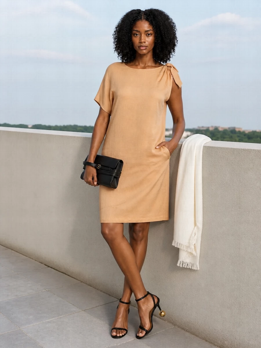 Moschino beige cocktail dress black stilettos