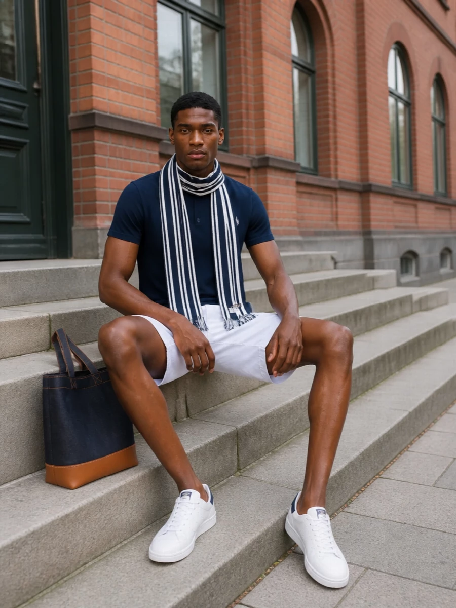 Polo ralph lauren navy tee white chino shorts