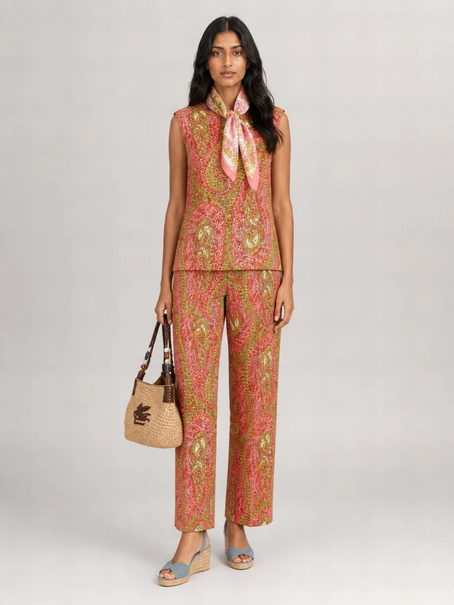 Etro Printed Sleeveless Crew Neck Blouse