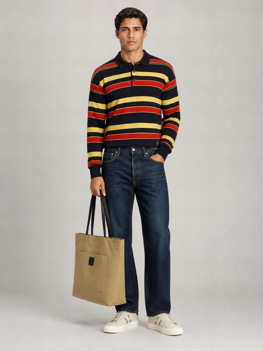Jw Anderson Striped Knitted Long-Sleeve Polo Shirt