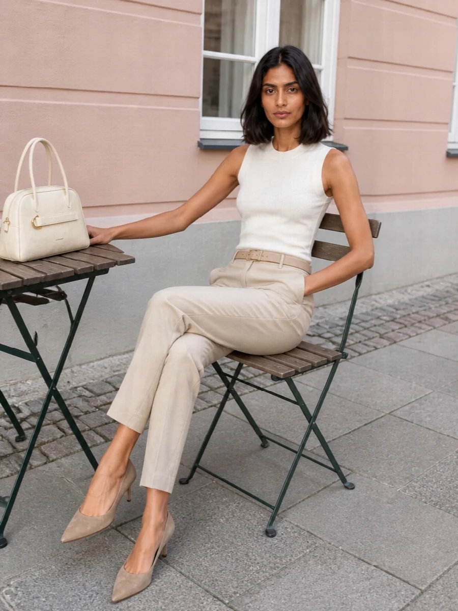 Max mara ribbed tank beige tailored trousers