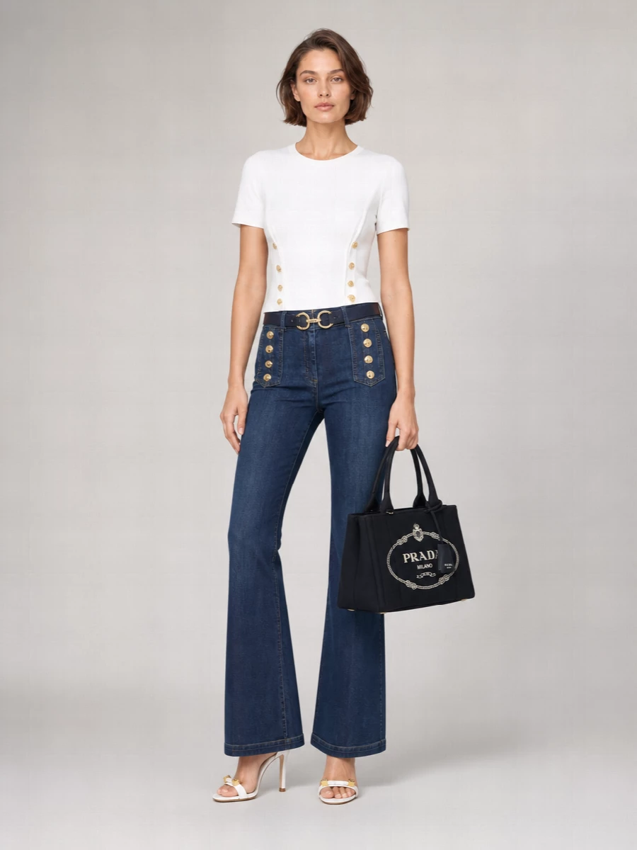 Elisabetta Franchi Denim High-Rise Flared Trousers