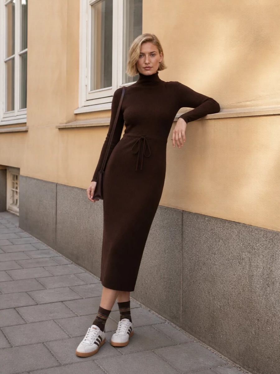 Apc brown knit dress adidas court sneakers