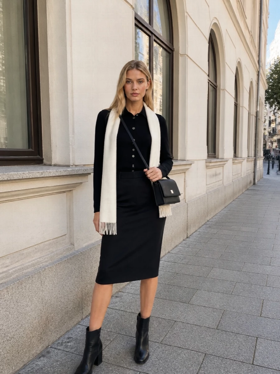 Sportmax black cardigan pencil skirt outfit