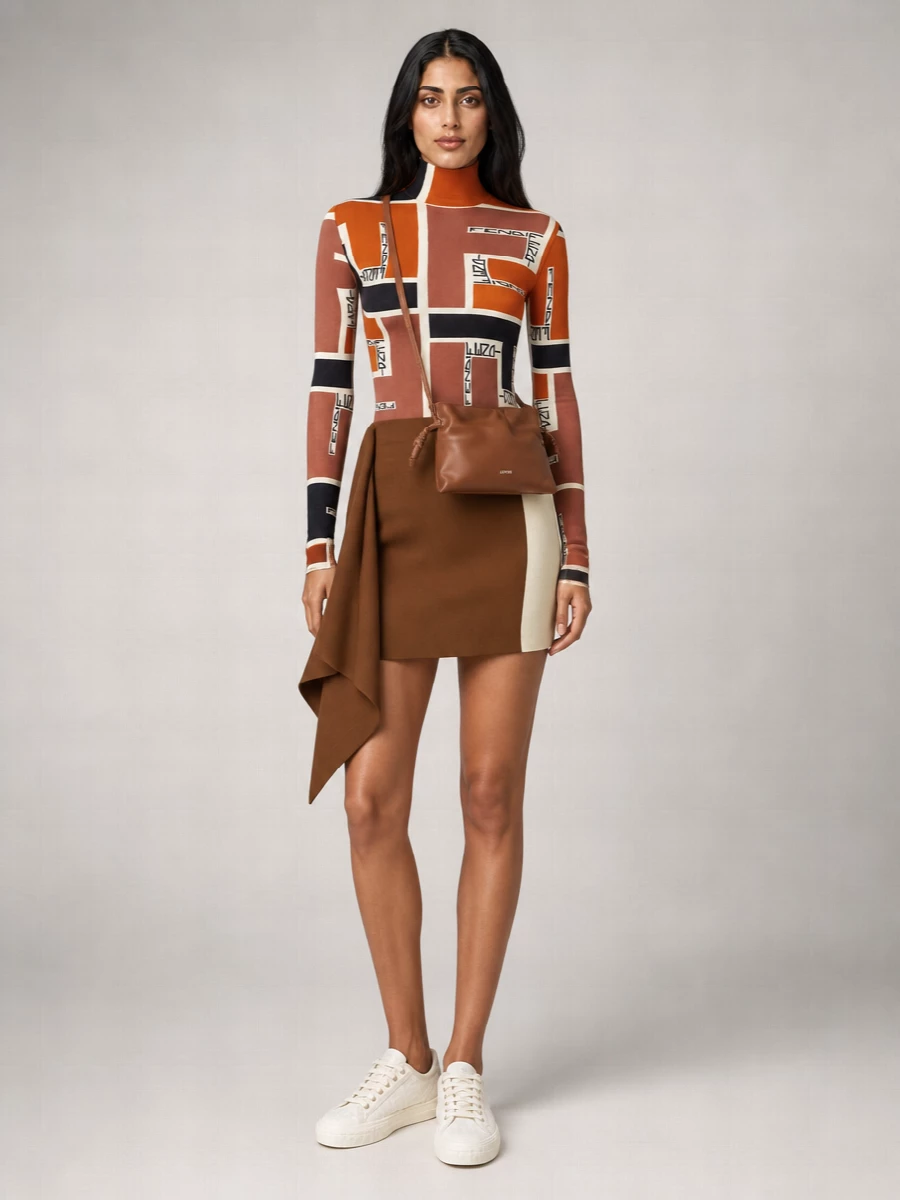 Fendi Printed Mock-Neck Long-Sleeve Top