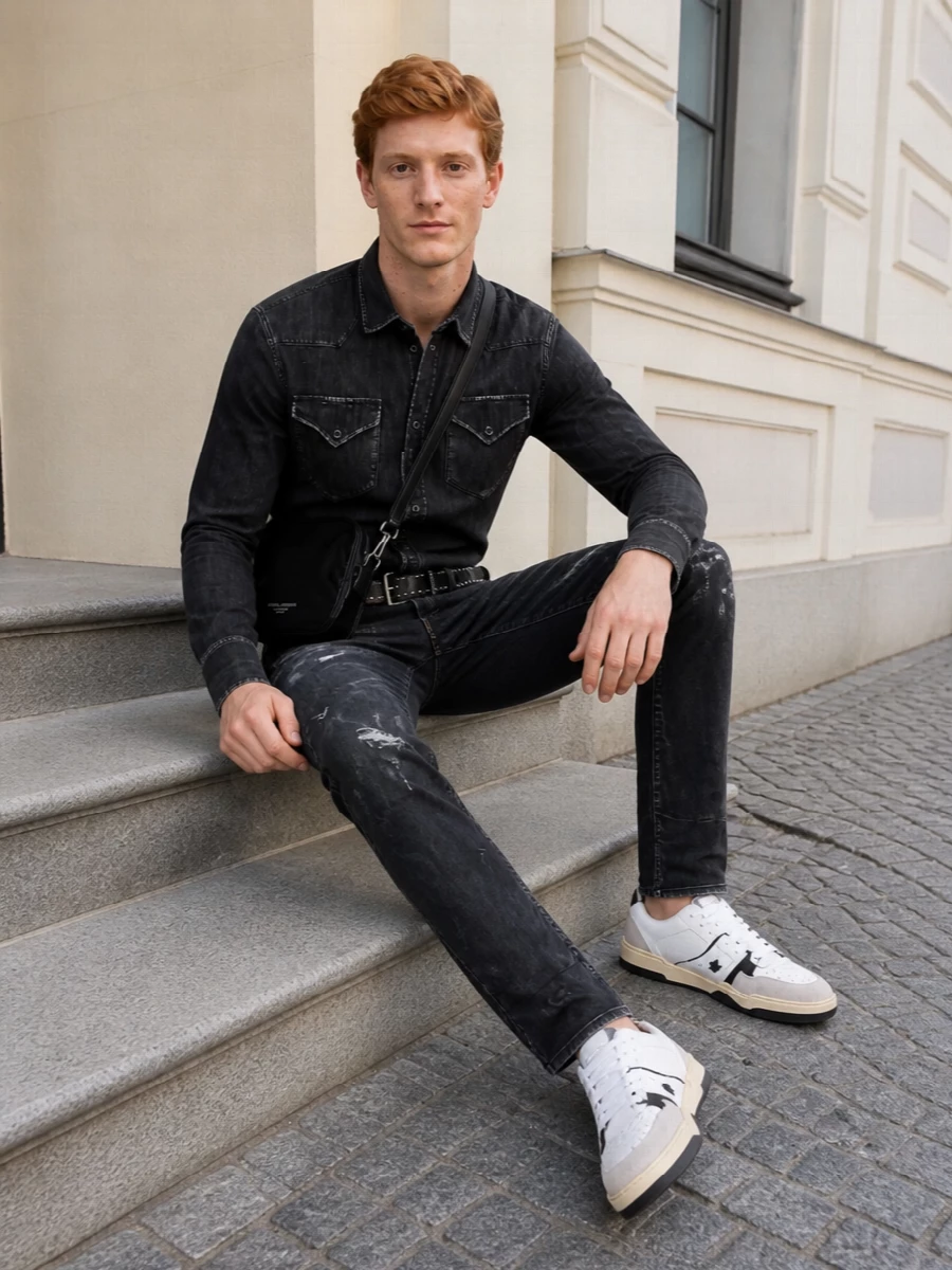Dsquared2 black denim western shirt outfit