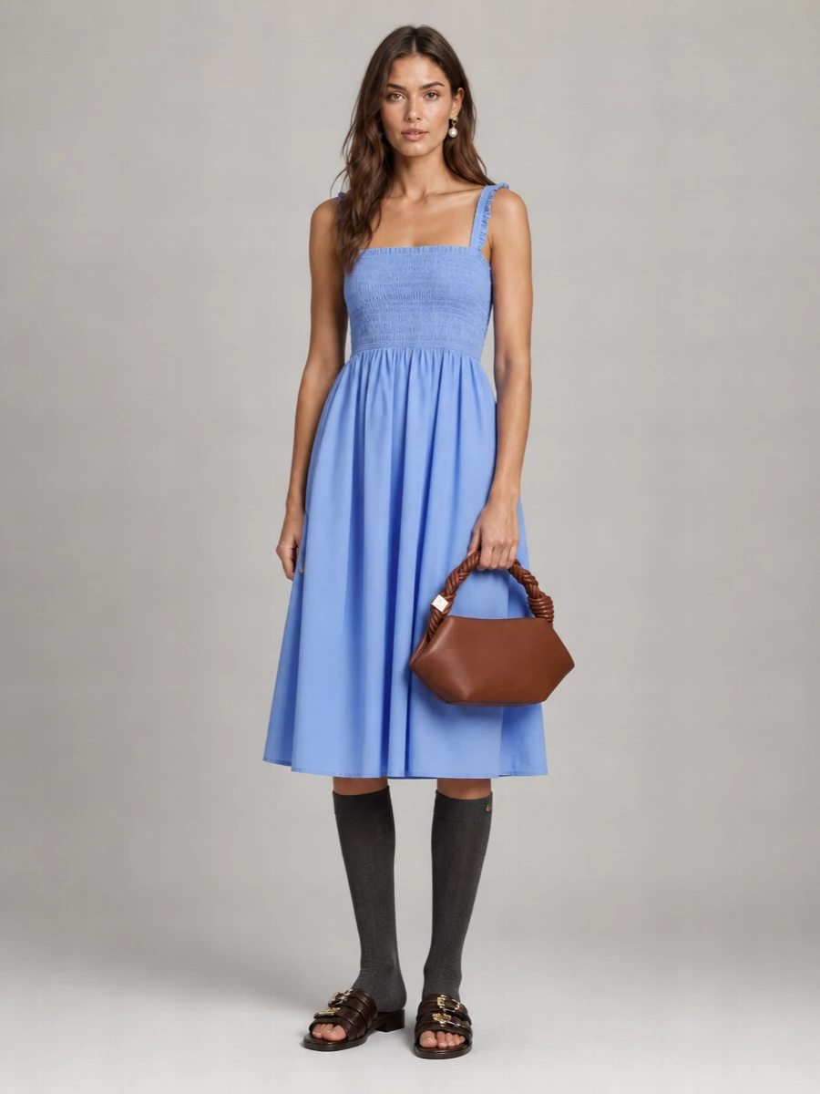 Ganni Cotton Ruched Maxi Dress