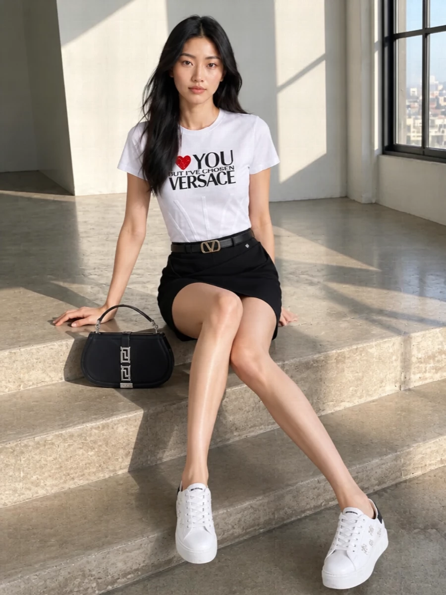 Versace graphic tee black draped mini sneakers