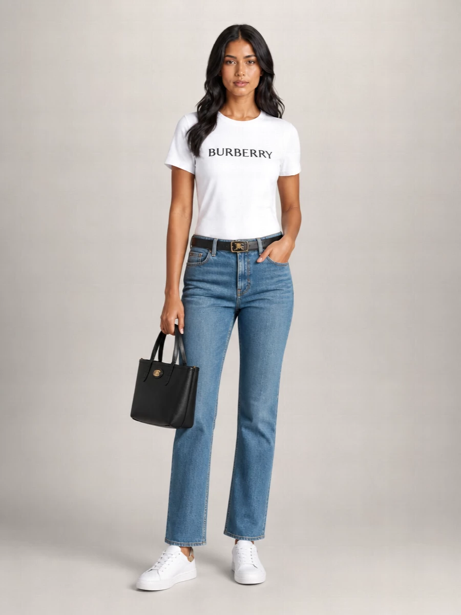 Burberry Cotton Ribbed Crew Neck Logo-Print T-Shirt