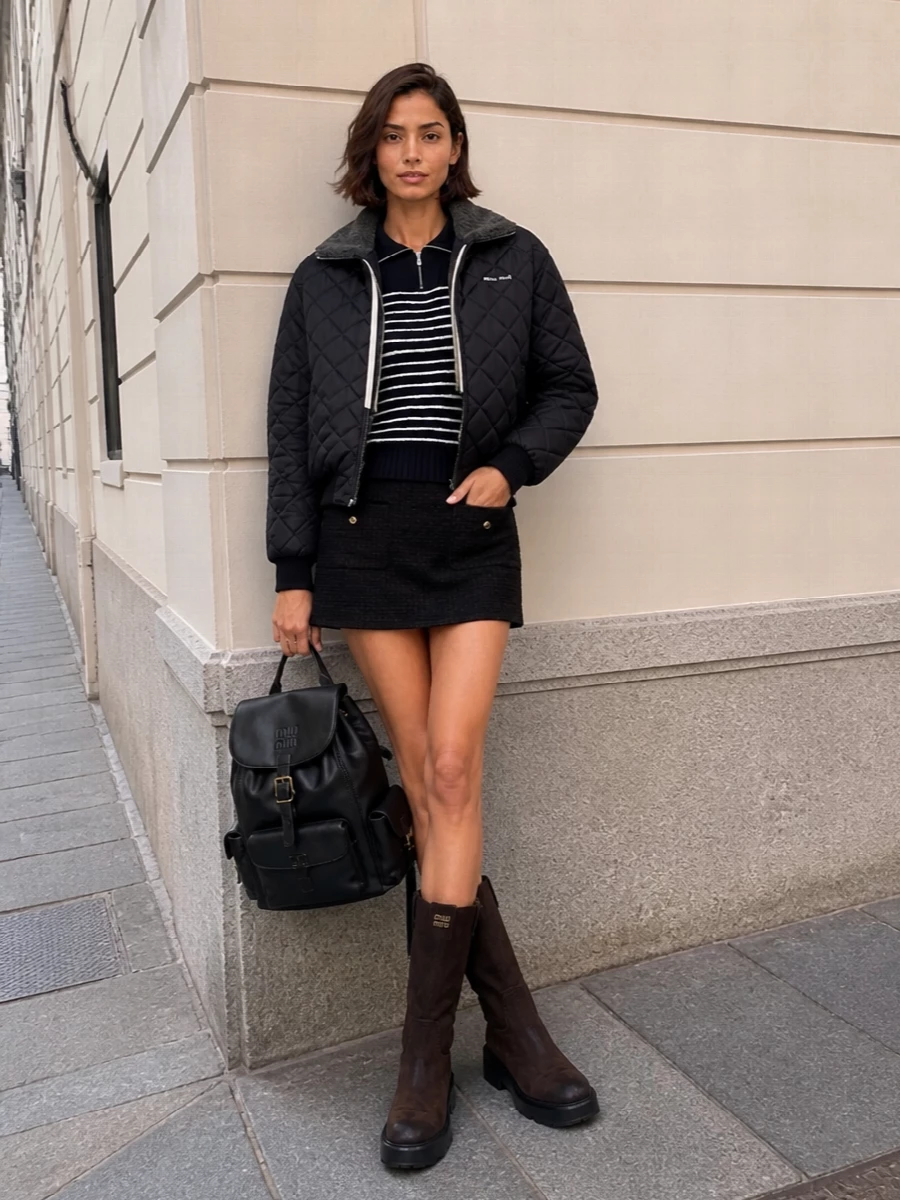 Miu miu bomber striped knit black mini skirt