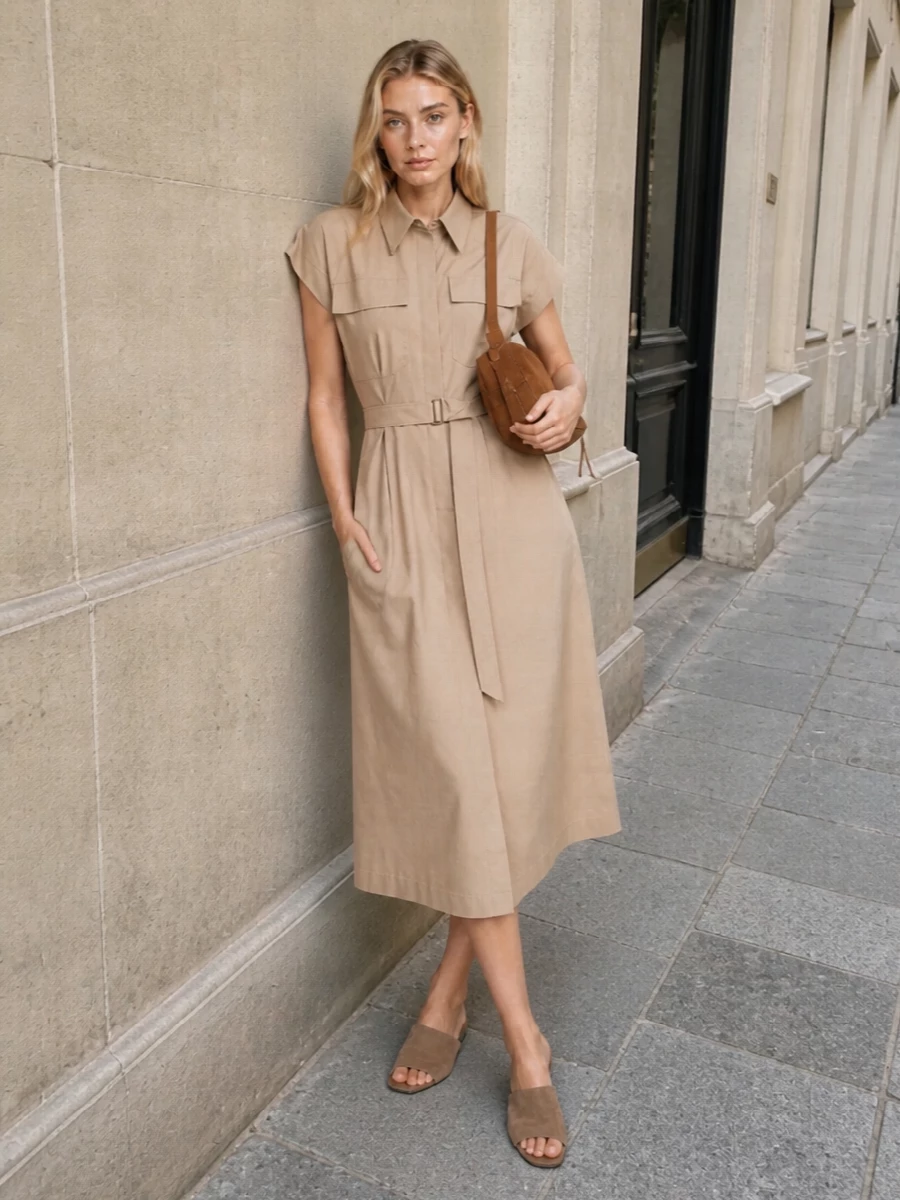 Brunello cucinelli midi shirt dress suede slides