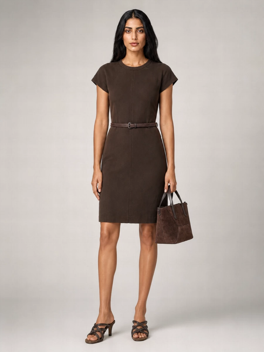 Brunello Cucinelli Short-Sleeve Crew-Neck Mini Dress