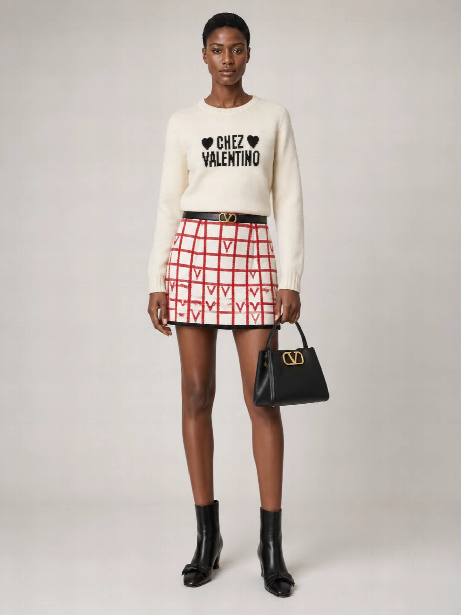 Valentino Checked A-Line Skirt