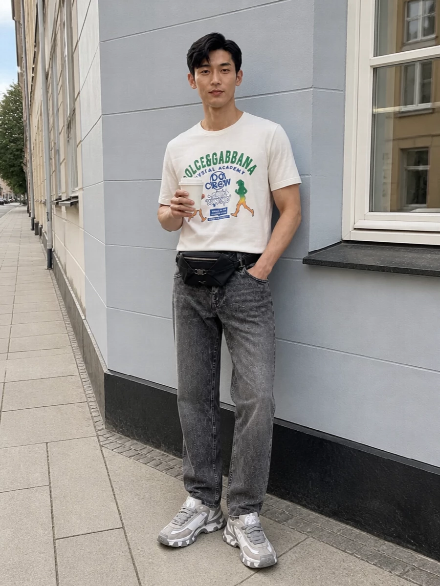Dolce gabbana grey sneakers physical academy tee