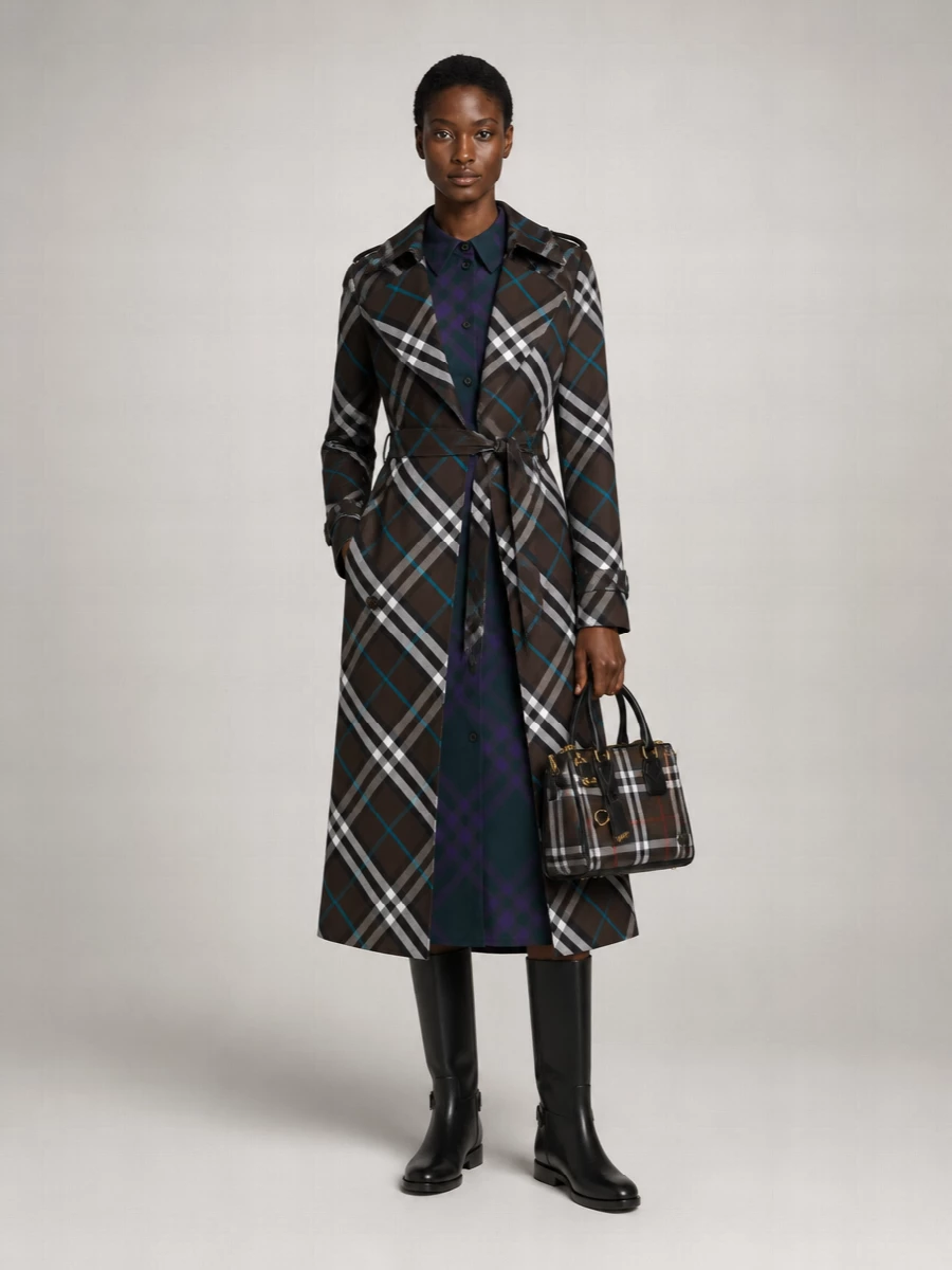 Burberry Check Mini Bowling Coated Cotton Clutch Bag