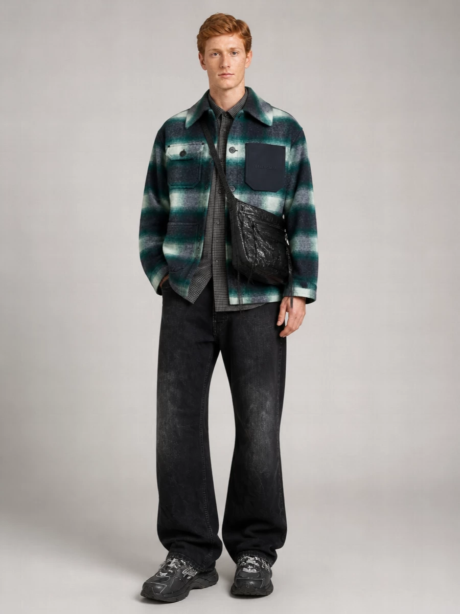 Balenciaga Checked Wool Shirt Jacket